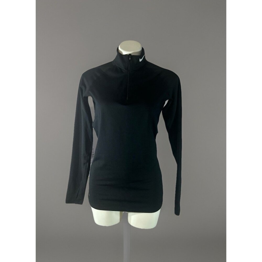 Nike Pro Combat Black Pullover Jacket Womens Size Medium Dri-fit V-Neck 1/4 Zip
